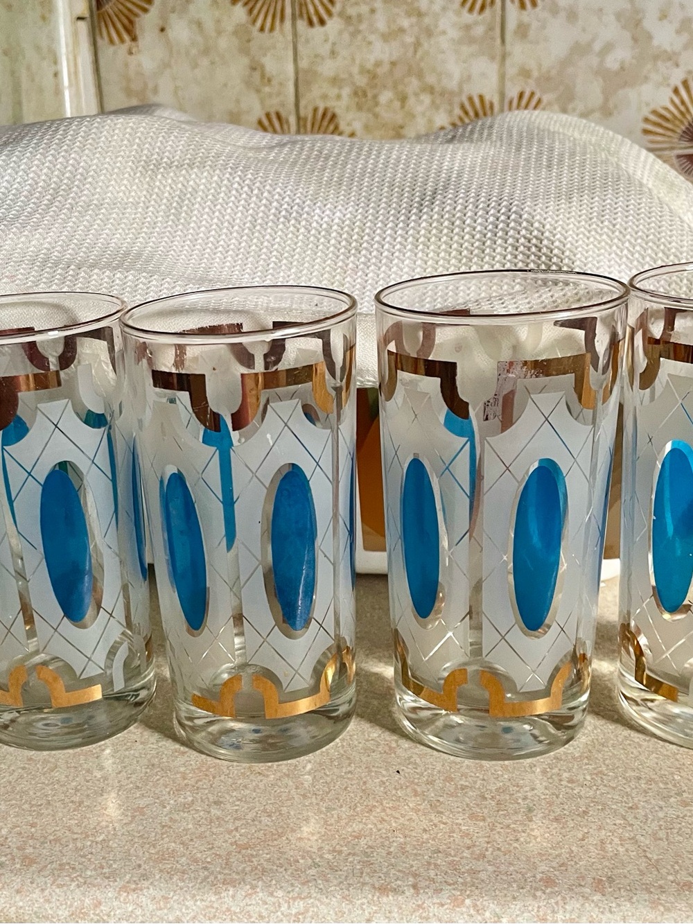 Vintage Blue and Gold Decorative Glass Tumbler Set for Summer Entertaining